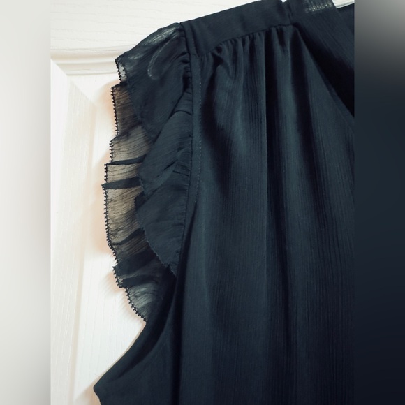 NWT Calvin Klein Semi Sheer V-Neck Black Blouse - Picture 5 of 11